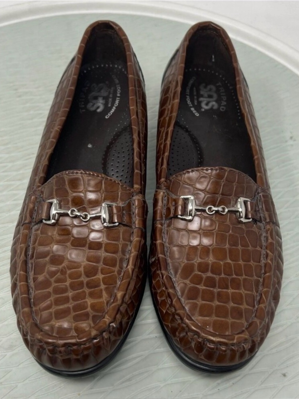 SAS Metro Slip On Loafers Brown Croc Leather Tri Pad Comfort Career